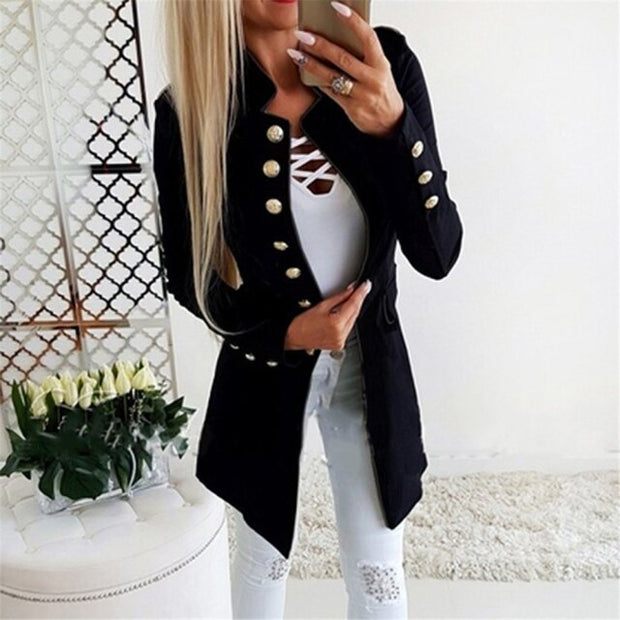 Autumn Winter Suit Blazer Women Casual Single Breasted Pocket Women Long Jackets Elegant Long Sleeve Blazer Outerwear 2021 New
