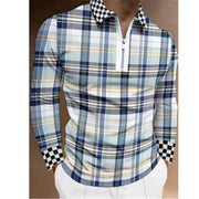 Fashion Patchwork Striped Long Sleeve Tops Male Casual Zip-up Turn-down Collar Polo Shirts Vintage Casual Men's Slim Polo Shirt