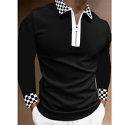 Fashion Patchwork Striped Long Sleeve Tops Male Casual Zip-up Turn-down Collar Polo Shirts Vintage Casual Men's Slim Polo Shirt