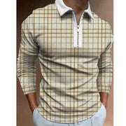 Fashion Patchwork Striped Long Sleeve Tops Male Casual Zip-up Turn-down Collar Polo Shirts Vintage Casual Men's Slim Polo Shirt