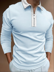 Fashion Patchwork Striped Long Sleeve Tops Male Casual Zip-up Turn-down Collar Polo Shirts Vintage Casual Men's Slim Polo Shirt