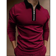 Fashion Patchwork Striped Long Sleeve Tops Male Casual Zip-up Turn-down Collar Polo Shirts Vintage Casual Men's Slim Polo Shirt