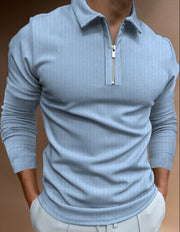 Fashion Patchwork Striped Long Sleeve Tops Male Casual Zip-up Turn-down Collar Polo Shirts Vintage Casual Men's Slim Polo Shirt