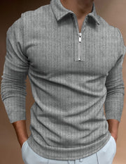 Fashion Patchwork Striped Long Sleeve Tops Male Casual Zip-up Turn-down Collar Polo Shirts Vintage Casual Men's Slim Polo Shirt