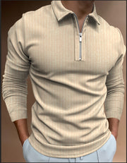 Fashion Patchwork Striped Long Sleeve Tops Male Casual Zip-up Turn-down Collar Polo Shirts Vintage Casual Men's Slim Polo Shirt