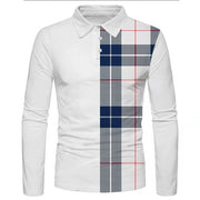 Fashion Patchwork Striped Long Sleeve Tops Male Casual Zip-up Turn-down Collar Polo Shirts Vintage Casual Men's Slim Polo Shirt