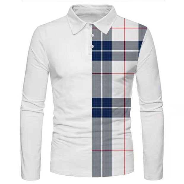 Fashion Patchwork Striped Long Sleeve Tops Male Casual Zip-up Turn-down Collar Polo Shirts Vintage Casual Men's Slim Polo Shirt