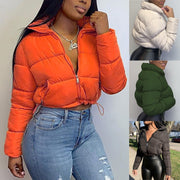 Women Short Bread Down Winter Warm Solid Jacket Stand Up Collar Cardigan Down Jacket Outerwear Padded Coat