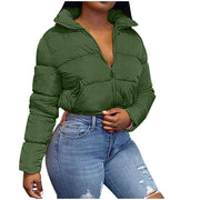 Women Short Bread Down Winter Warm Solid Jacket Stand Up Collar Cardigan Down Jacket Outerwear Padded Coat