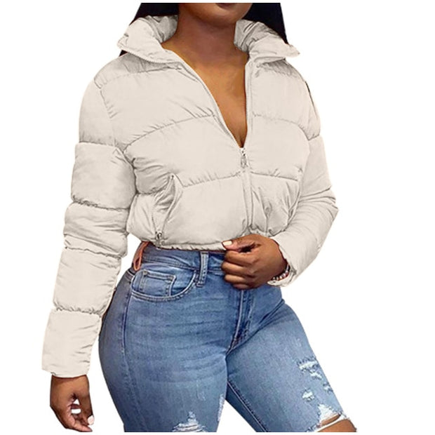 Women Short Bread Down Winter Warm Solid Jacket Stand Up Collar Cardigan Down Jacket Outerwear Padded Coat