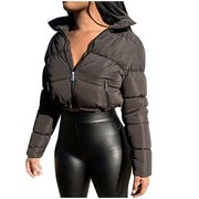 Women Short Bread Down Winter Warm Solid Jacket Stand Up Collar Cardigan Down Jacket Outerwear Padded Coat