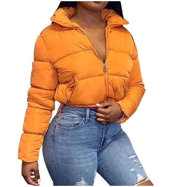 Women Short Bread Down Winter Warm Solid Jacket Stand Up Collar Cardigan Down Jacket Outerwear Padded Coat