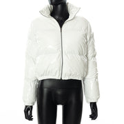 Women Short Bread Down Winter Warm Solid Jacket Stand Up Collar Cardigan Down Jacket Outerwear Padded Coat