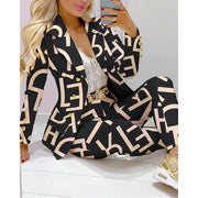 2021 Women New Autumn Lapel Collar Double Breasted Blazer & Tailored Pants Set Long Leggings Suit Elegant 2 Piece Outfits