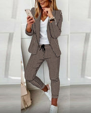 2021 Women New Autumn Lapel Collar Double Breasted Blazer & Tailored Pants Set Long Leggings Suit Elegant 2 Piece Outfits