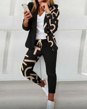2021 Women New Autumn Lapel Collar Double Breasted Blazer & Tailored Pants Set Long Leggings Suit Elegant 2 Piece Outfits