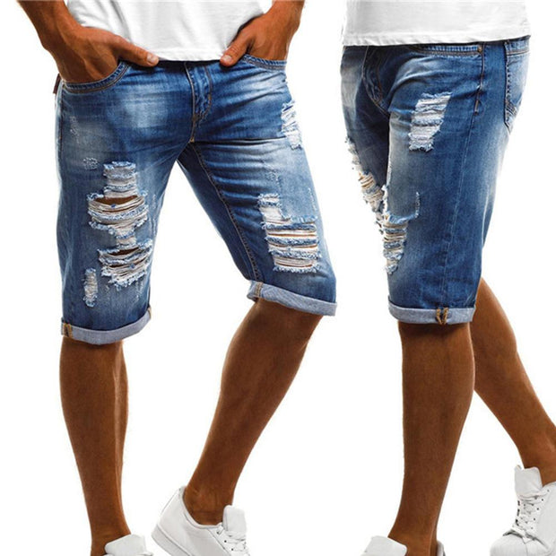 2021 Summer Classic Men's Denim Ripped Shorts Jeans Stretch Skinny Slim Fifth Cargo Pants Vintage Streetwear Male Brand Clothes