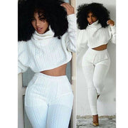 Women 2 Piece Sets Knit Fitted Crop Tops Casual